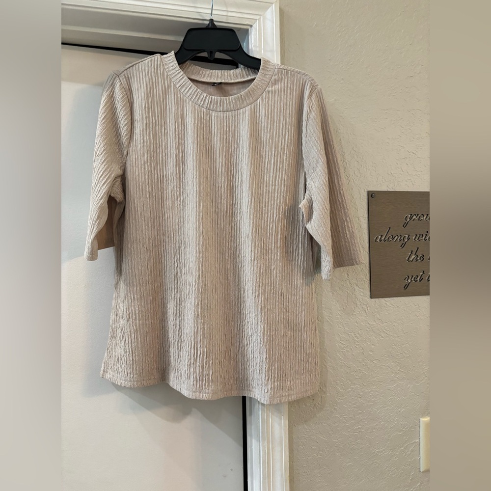 Target - Allegra K Tan Ribbed Relaxed Elbow Length Sleeve Tee XL New